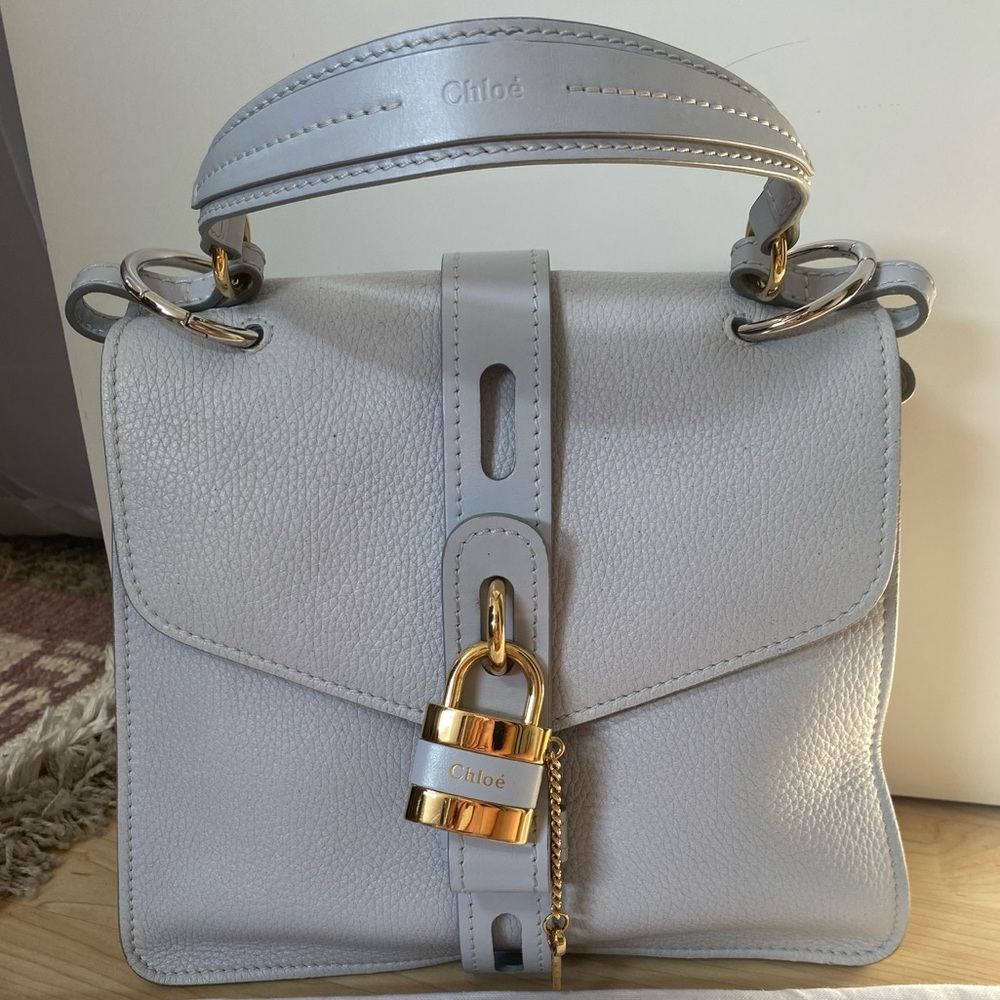 Chloé Aby Medium Leather Shoulder Bag in Sky Blue Adjustable Strap